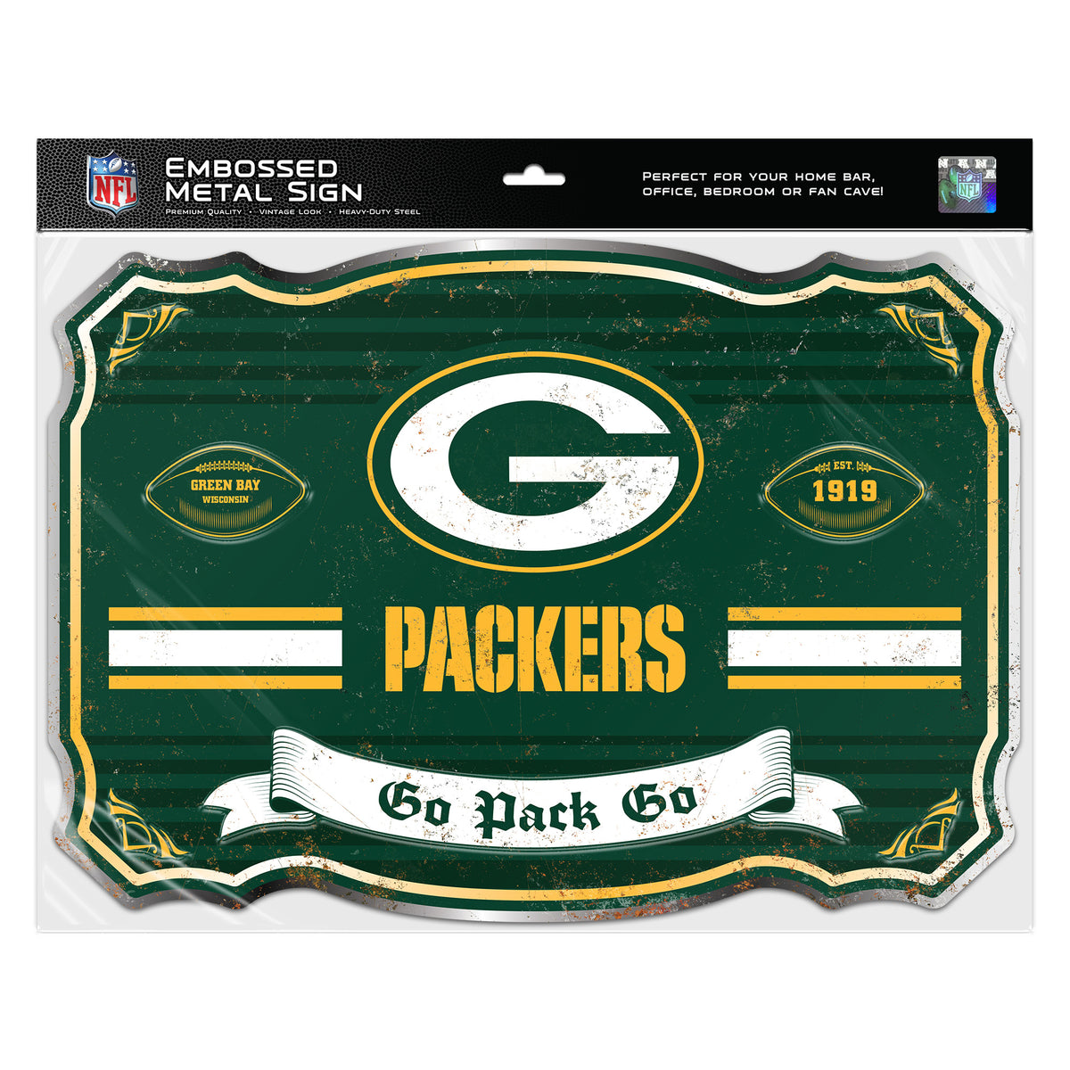 Green Bay Packers Embossed Metal Sign