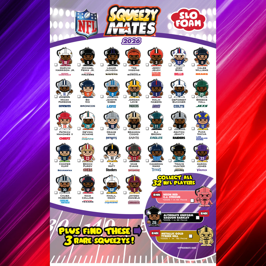 SqueezyMates NFL 2026 Gravity Feed Display